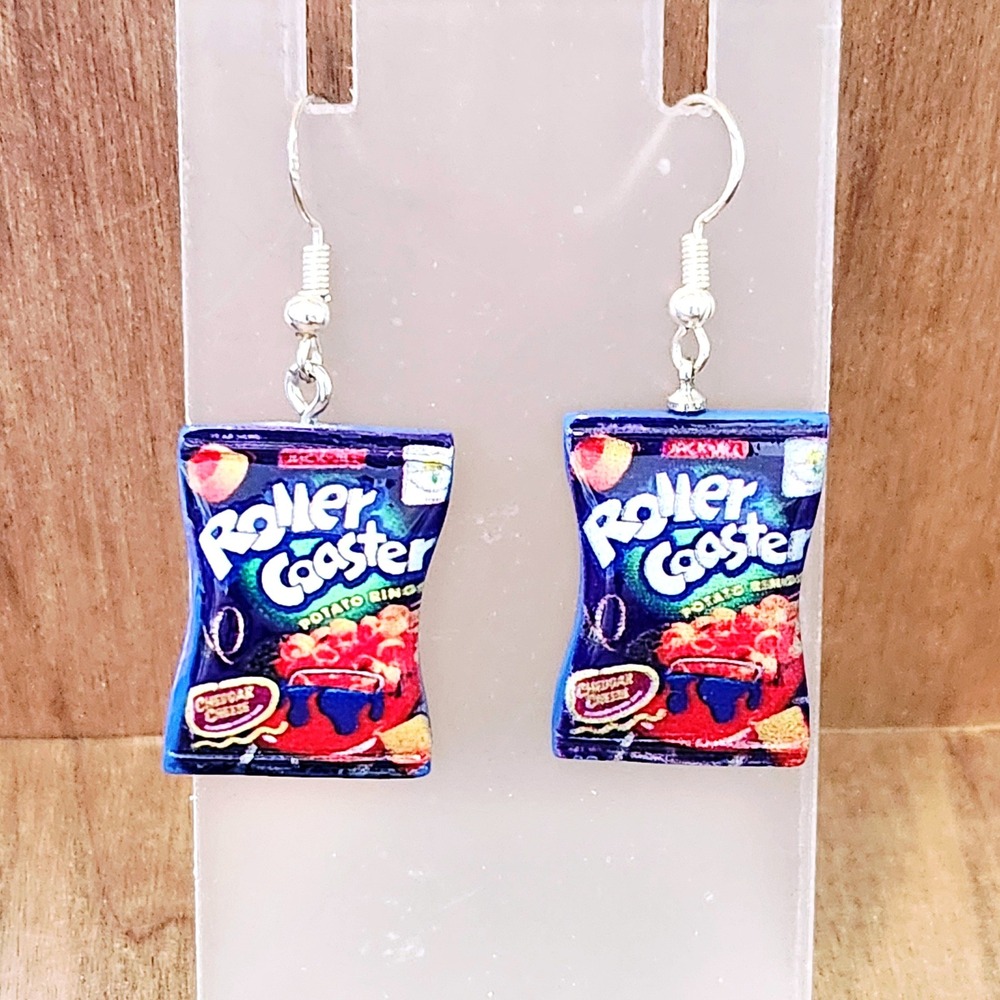 Fun‎ Novelty Roller Coaster Potato Rings Snack Bag Earrings For Women NEW